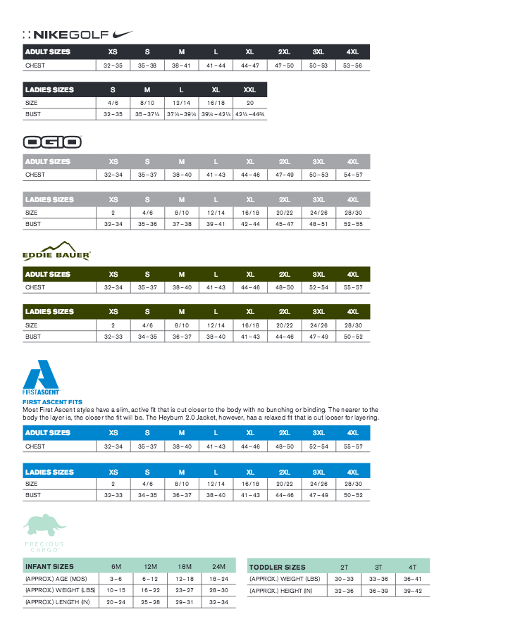 nike golf ogio and eddie bauer sizing chart sanmar u bauer size chart