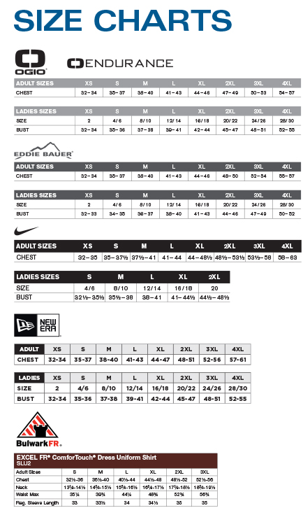 OGIO, Nike, Eddie Bauer, New Era and Bulwark Sizing Chart | SanMar U