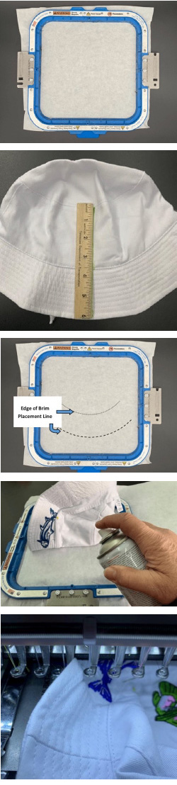 Embroidering a bucket hat